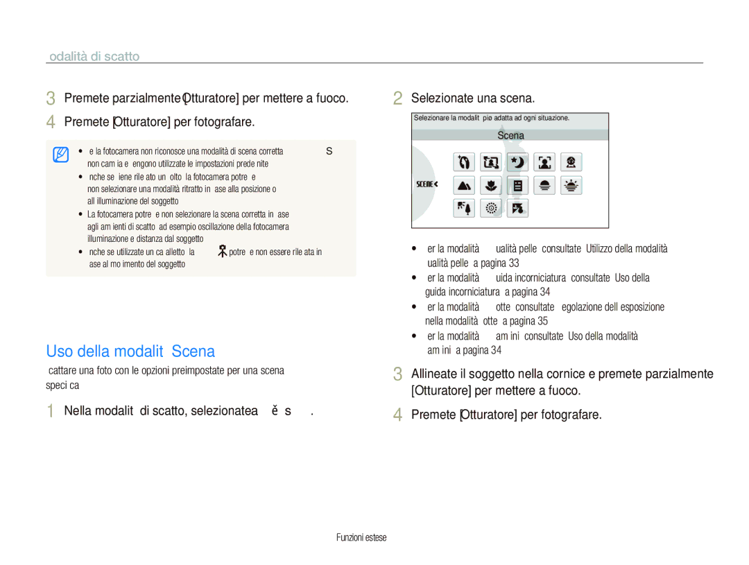 Samsung EC-ST500ZBPSIT, EC-ST500ZBPRIT, EC-ST500ZBPRE1 Uso della modalità Scena, Modalità di scatto, Selezionate una scena 