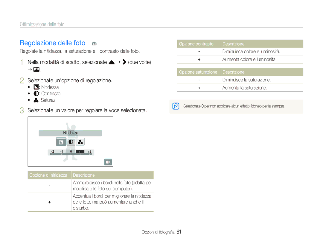 Samsung EC-ST500ZBPRE1, EC-ST500ZBPRIT, EC-ST500ZBPSIT, EC-ST500ZBPUIT Regolazione delle foto p, Ottimizzazione delle foto 