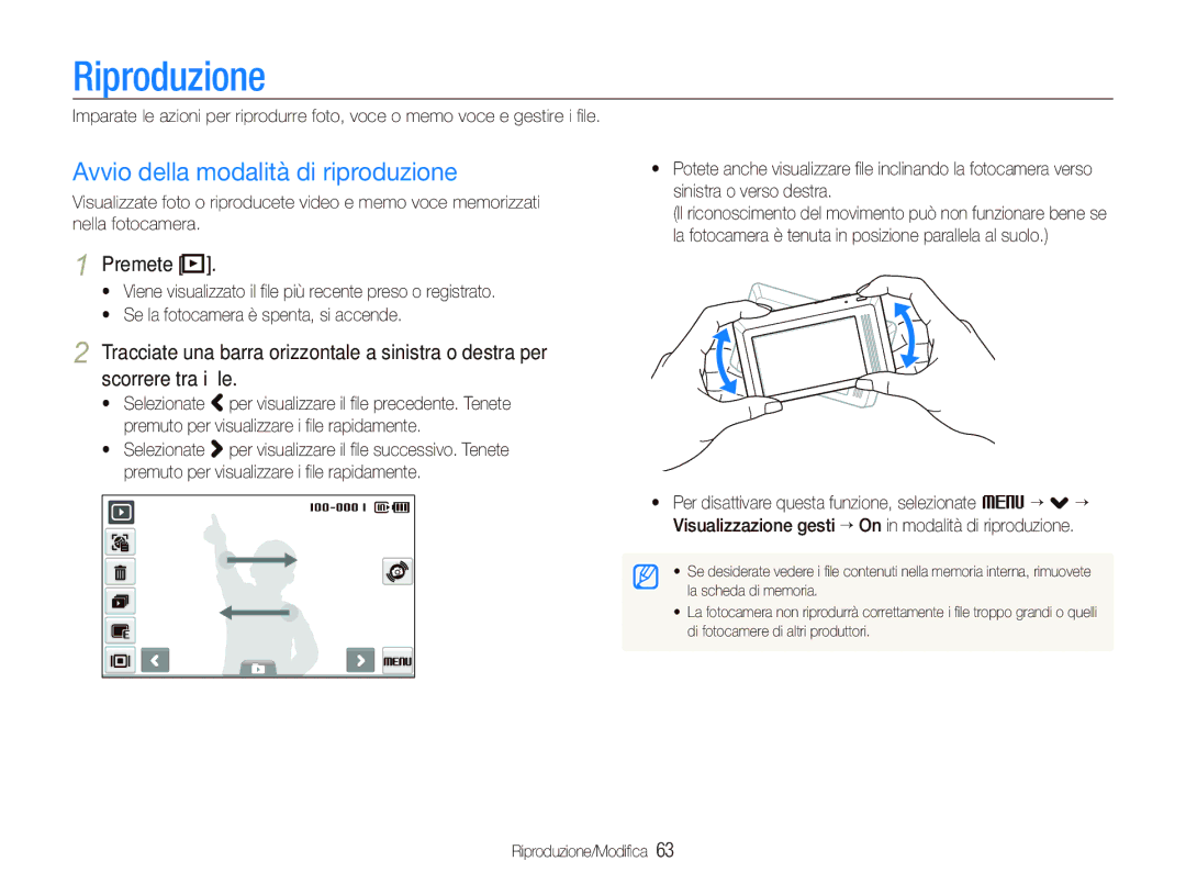 Samsung EC-ST500ZBPRIT, EC-ST500ZBPSIT manual Avvio della modalità di riproduzione, Premete P, Riproduzione/Modiﬁca 