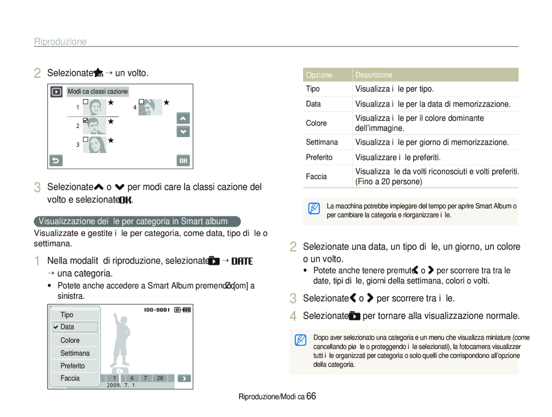 Samsung EC-ST500ZBPUIT, EC-ST500ZBPRIT, EC-ST500ZBPSIT manual Selezionate “ un volto, Selezionate o per scorrere tra i ﬁle 