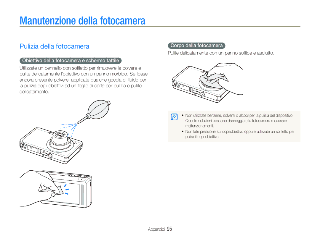 Samsung EC-ST500ZBPRIT, EC-ST500ZBPSIT Manutenzione della fotocamera, Pulizia della fotocamera, Corpo della fotocamera 