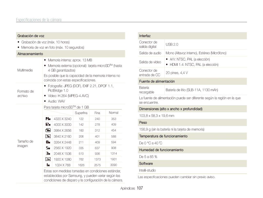 Samsung EC-ST500ZBPSE1, EC-ST500ZBPRE1, EC-ST5000BPBE1, EC-ST500ZBPUZA, EC-ST5000BPAE1 manual 107 