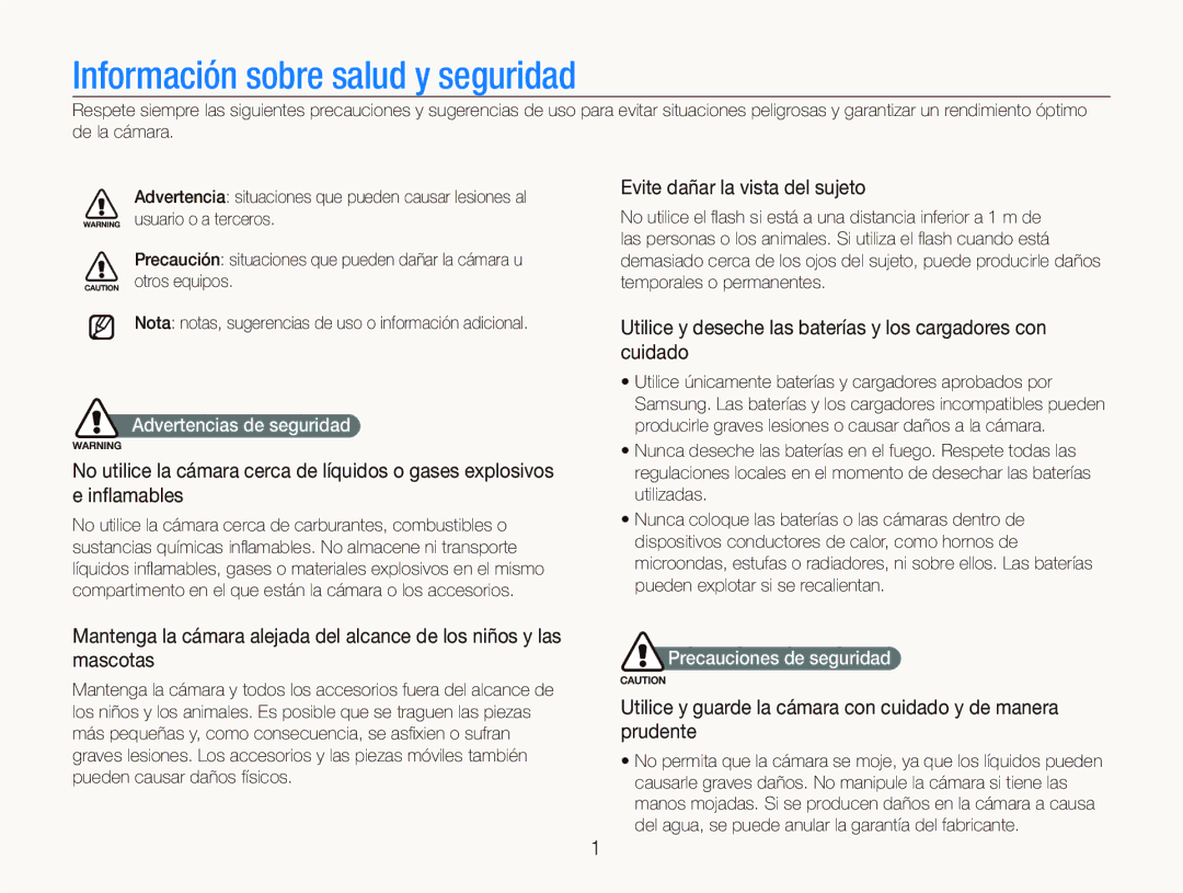 Samsung EC-ST5000BPBE1 manual Evite dañar la vista del sujeto, Utilice y deseche las baterías y los cargadores con cuidado 