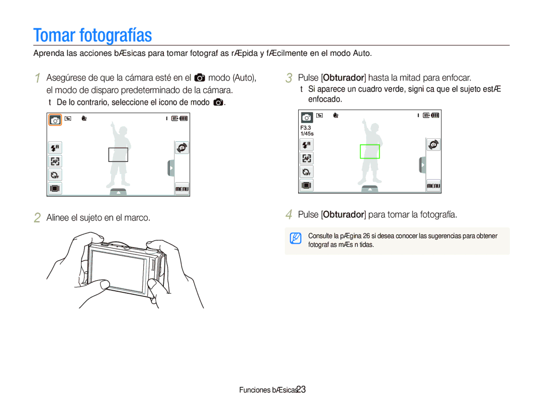 Samsung EC-ST500ZBPSE1, EC-ST500ZBPRE1, EC-ST5000BPBE1 manual Tomar fotografías, Pulse Obturador hasta la mitad para enfocar 