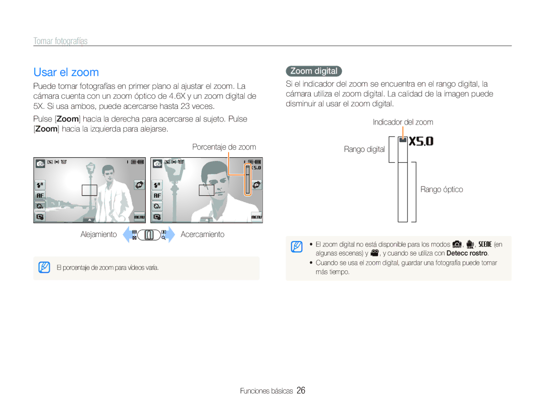 Samsung EC-ST500ZBPSE1, EC-ST500ZBPRE1, EC-ST500ZBPUZA manual Usar el zoom, Tomar fotografías, Zoom digital 
