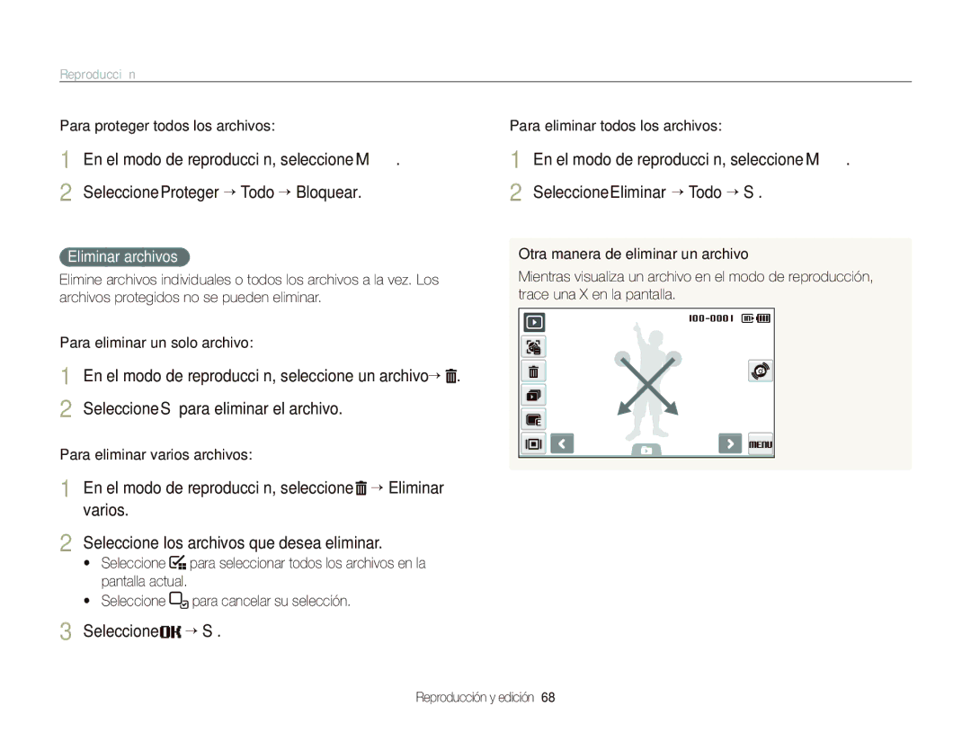 Samsung EC-ST500ZBPRE1, EC-ST500ZBPSE1, EC-ST500ZBPUZA manual Eliminar archivos, Para eliminar varios archivos 