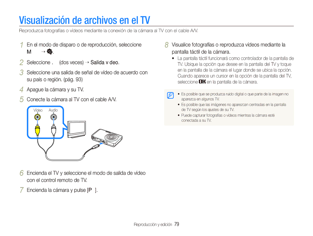 Samsung EC-ST500ZBPSE1, EC-ST500ZBPRE1, EC-ST500ZBPUZA manual Visualización de archivos en el TV, Apague la cámara y su TV 