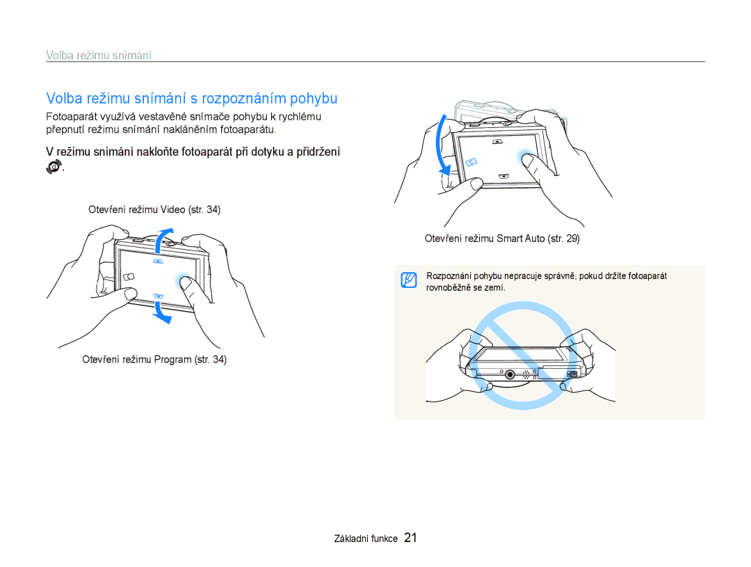 Samsung EC-ST500ZBPSE3, EC-ST500ZBPUAU, EC-ST500ZBPSAU, EC-ST500ZBPRAU manual Volba režimu snímání s rozpoznáním pohybu 