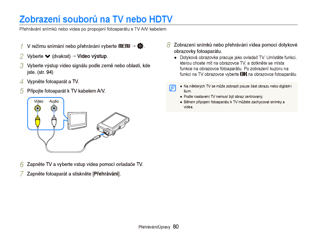 Samsung EC-ST500ZBPUAU, EC-ST500ZBPSAU, EC-ST500ZBPRAU, EC-ST500ZBPRE3, EC-ST500ZBPSE3 manual Zobrazení souborů na TV nebo Hdtv 