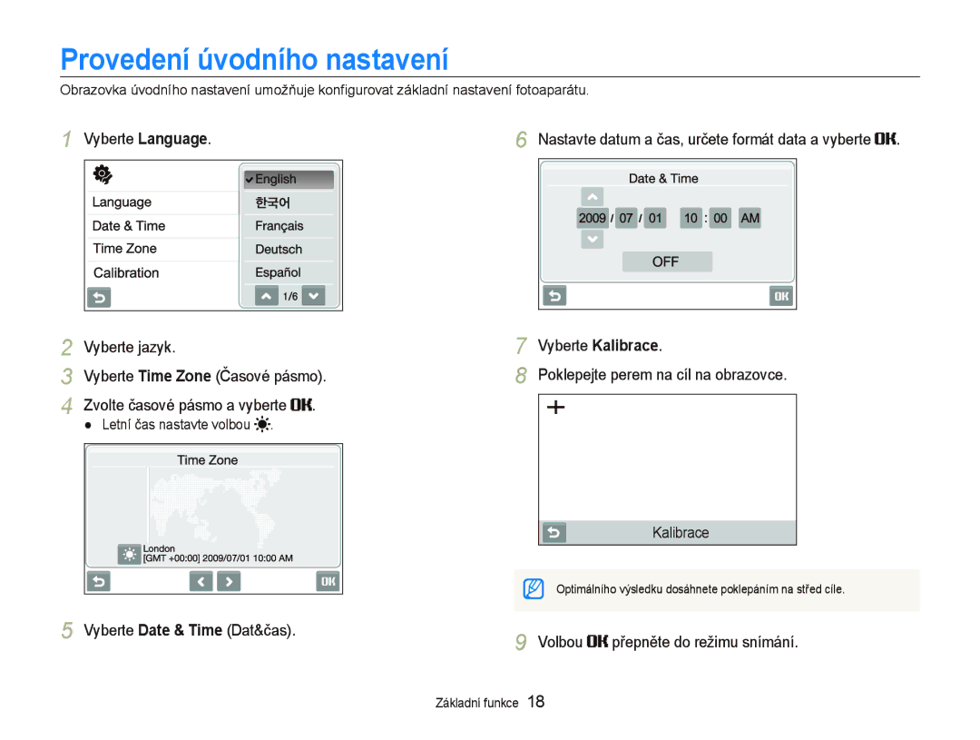 Samsung EC-ST500ZBPSAU, EC-ST500ZBPUAU manual Provedení úvodního nastavení, Vyberte Language, Vyberte Date & Time Dat&čas 