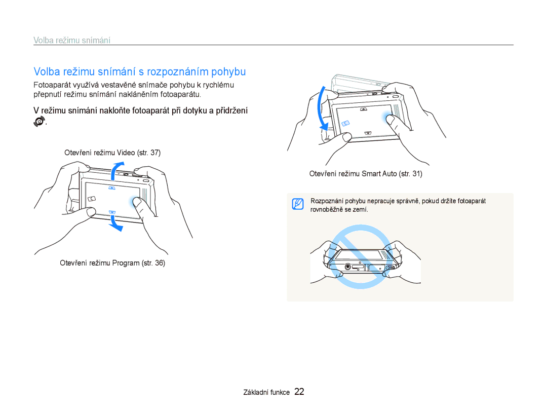 Samsung EC-ST500ZBPUE3, EC-ST500ZBPUAU, EC-ST500ZBPSAU, EC-ST500ZBPRAU manual Volba režimu snímání s rozpoznáním pohybu 