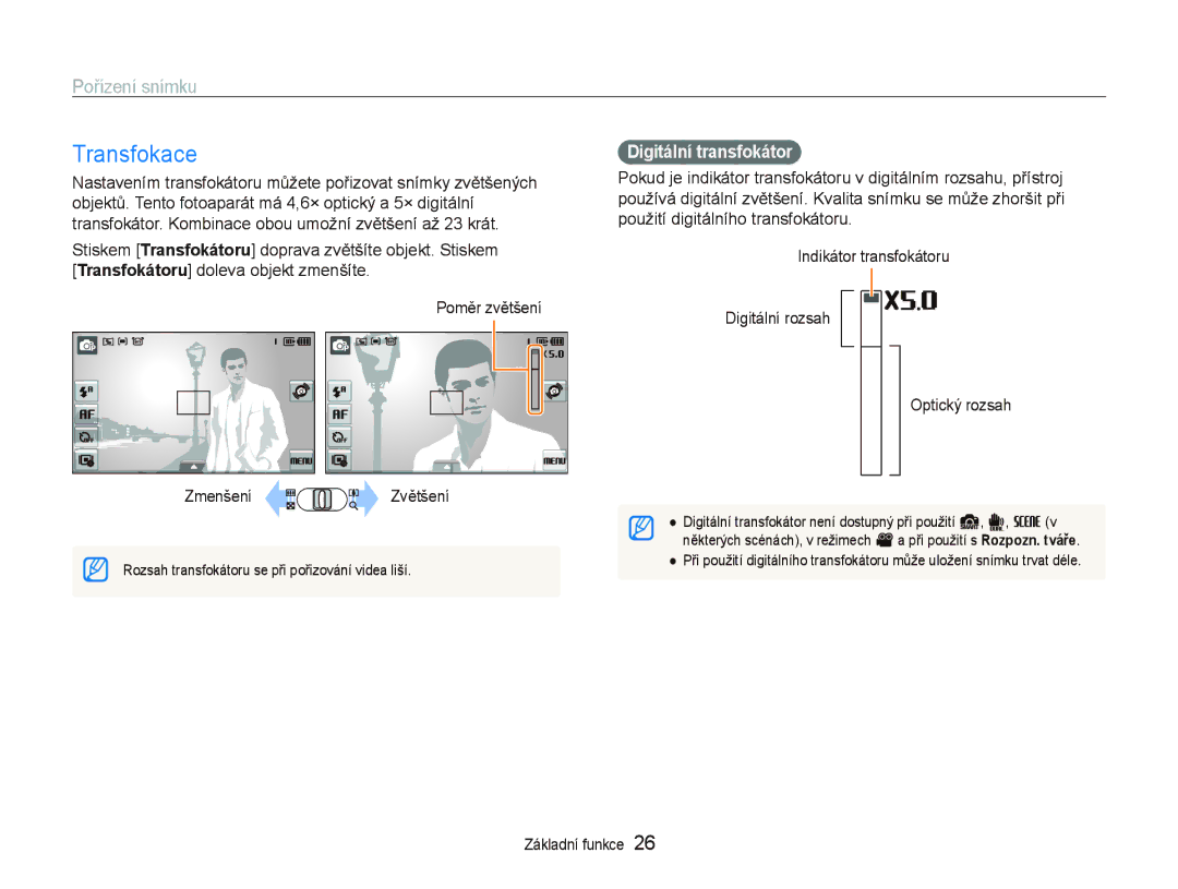 Samsung EC-ST500ZBPRE3, EC-ST500ZBPUAU, EC-ST500ZBPSAU, EC-ST500ZBPRAU Transfokace, Pořízení snímku, Digitální transfokátor 