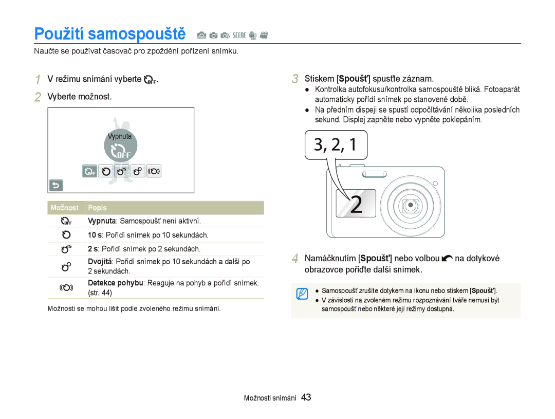 Samsung EC-ST500ZBPRAU, EC-ST500ZBPUAU manual Použití samospouště S a p s d, Obrazovce pořiďte další snímek, Sekundách 