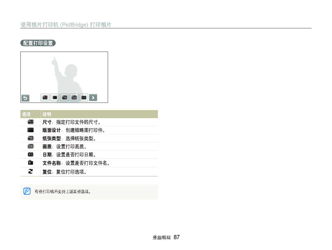 Samsung EC-ST500ZBPUAU, EC-ST500ZBPSAU, EC-ST500ZBPRE1, EC-ST500ZBPRAU, EC-ST500ZBPRE3, EC-ST500ZBPSE3 使用相片打印机 PictBridge 打印相片 