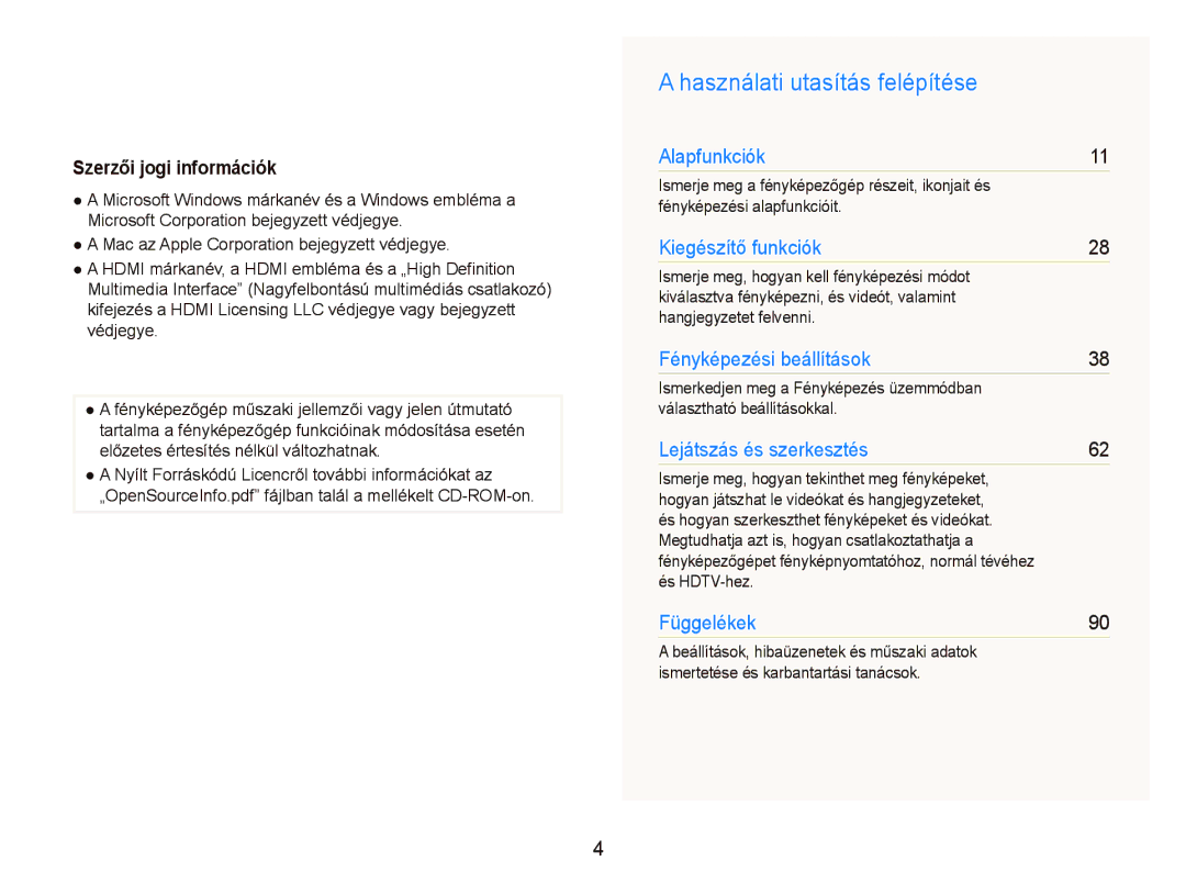 Samsung EC-ST5000BPAIT manual Használati utasítás felépítése, Megtudhatja azt is, hogyan csatlakoztathatja a, És HDTV-hez 