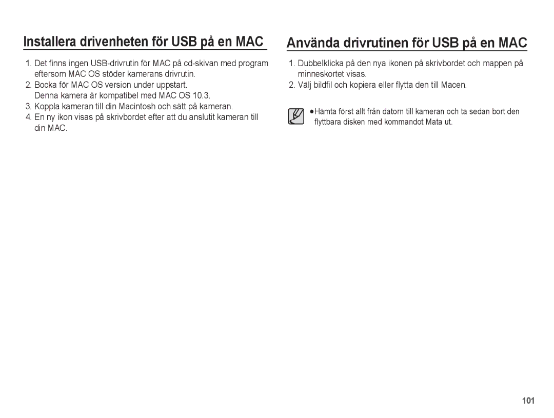 Samsung EC-ST50ZRBP/E2, EC-ST50ZBBP/E2, EC-ST50ZSBP/E2, EC-ST50ZUBP/E2 manual Använda drivrutinen för USB på en MAC 