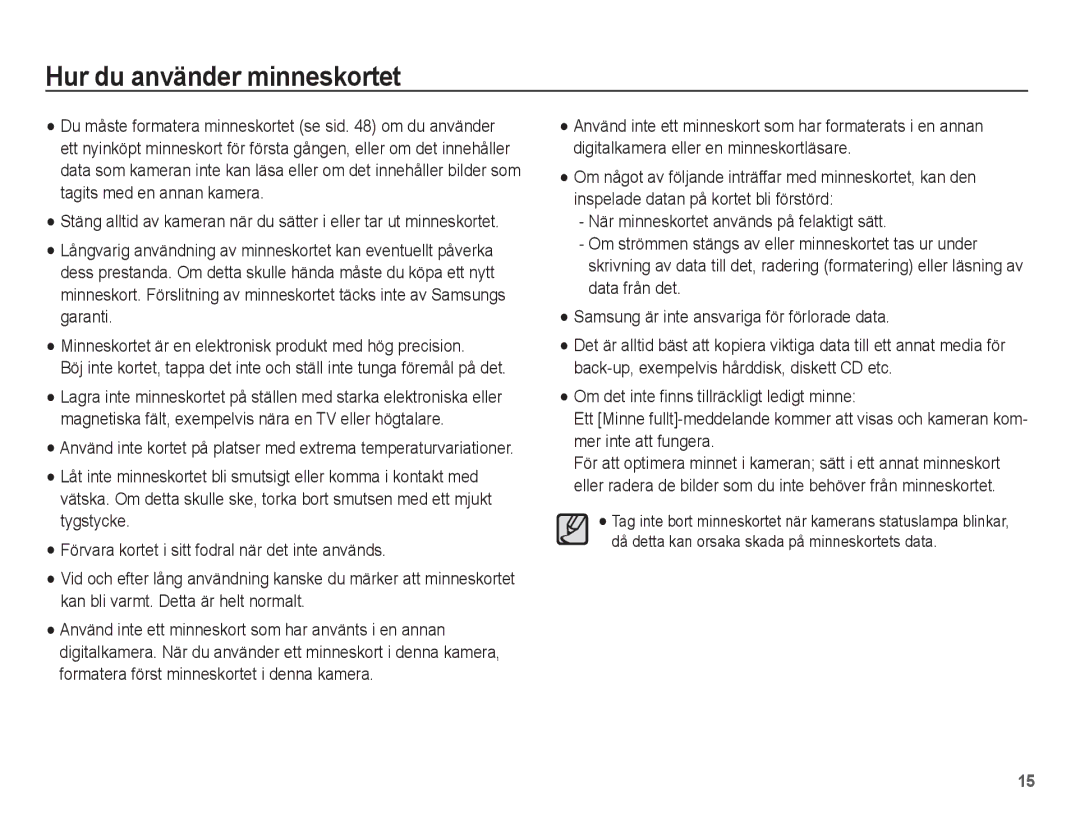 Samsung EC-ST50ZBBP/E2, EC-ST50ZSBP/E2, EC-ST50ZRBP/E2, EC-ST50ZUBP/E2 manual Hur du använder minneskortet 