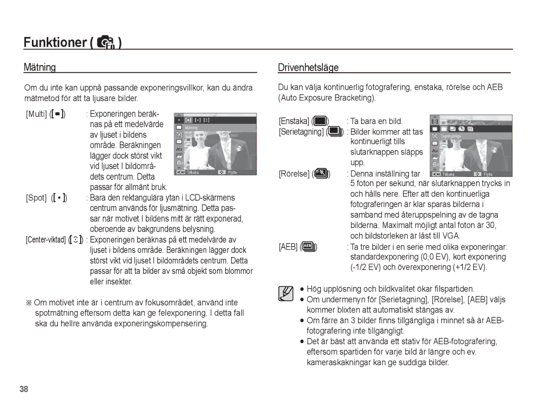 Samsung EC-ST50ZUBP/E2, EC-ST50ZBBP/E2, EC-ST50ZSBP/E2, EC-ST50ZRBP/E2 manual Mätning, Drivenhetsläge 