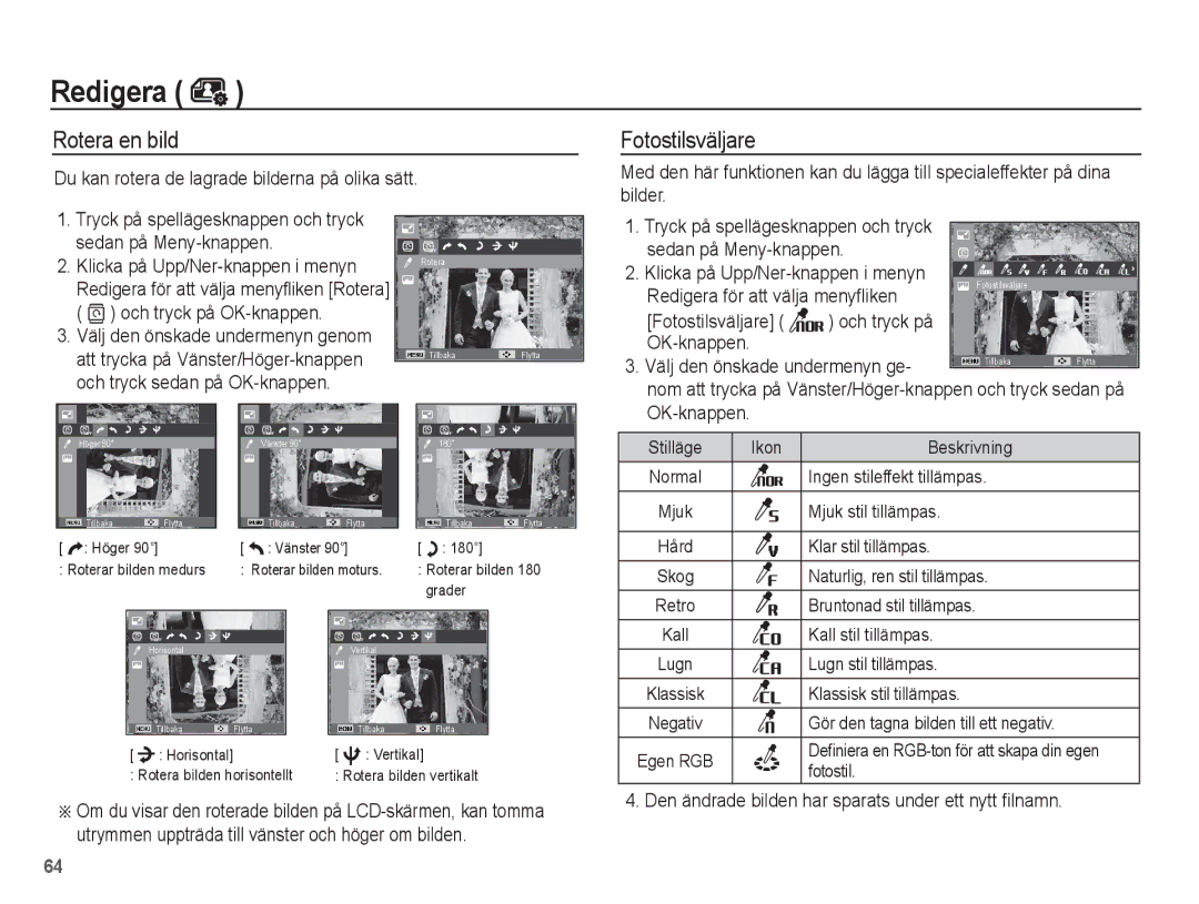 Samsung EC-ST50ZSBP/E2, EC-ST50ZBBP/E2, EC-ST50ZRBP/E2, EC-ST50ZUBP/E2 manual Rotera en bild 