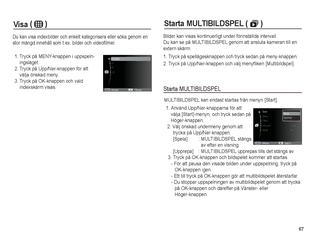 Samsung EC-ST50ZBBP/E2, EC-ST50ZSBP/E2, EC-ST50ZRBP/E2, EC-ST50ZUBP/E2 manual Visa, Starta Multibildspel  