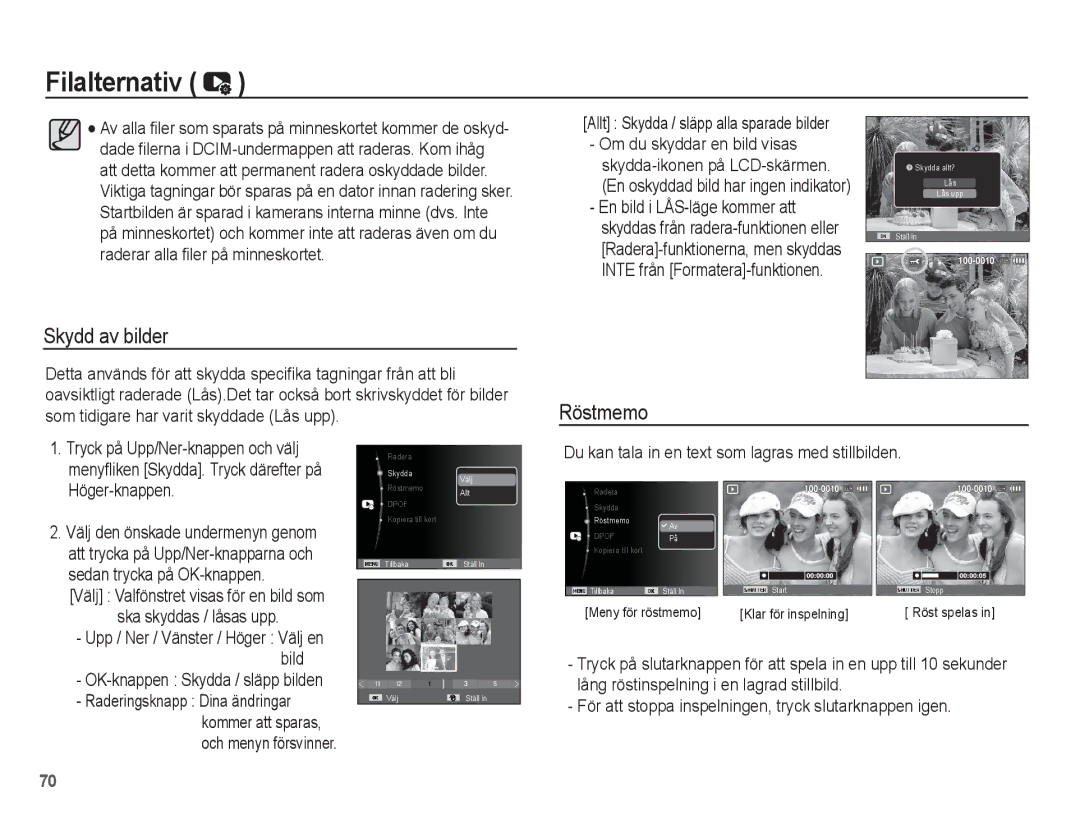 Samsung EC-ST50ZUBP/E2, EC-ST50ZBBP/E2, EC-ST50ZSBP/E2 Skydd av bilder, Du kan tala in en text som lagras med stillbilden 