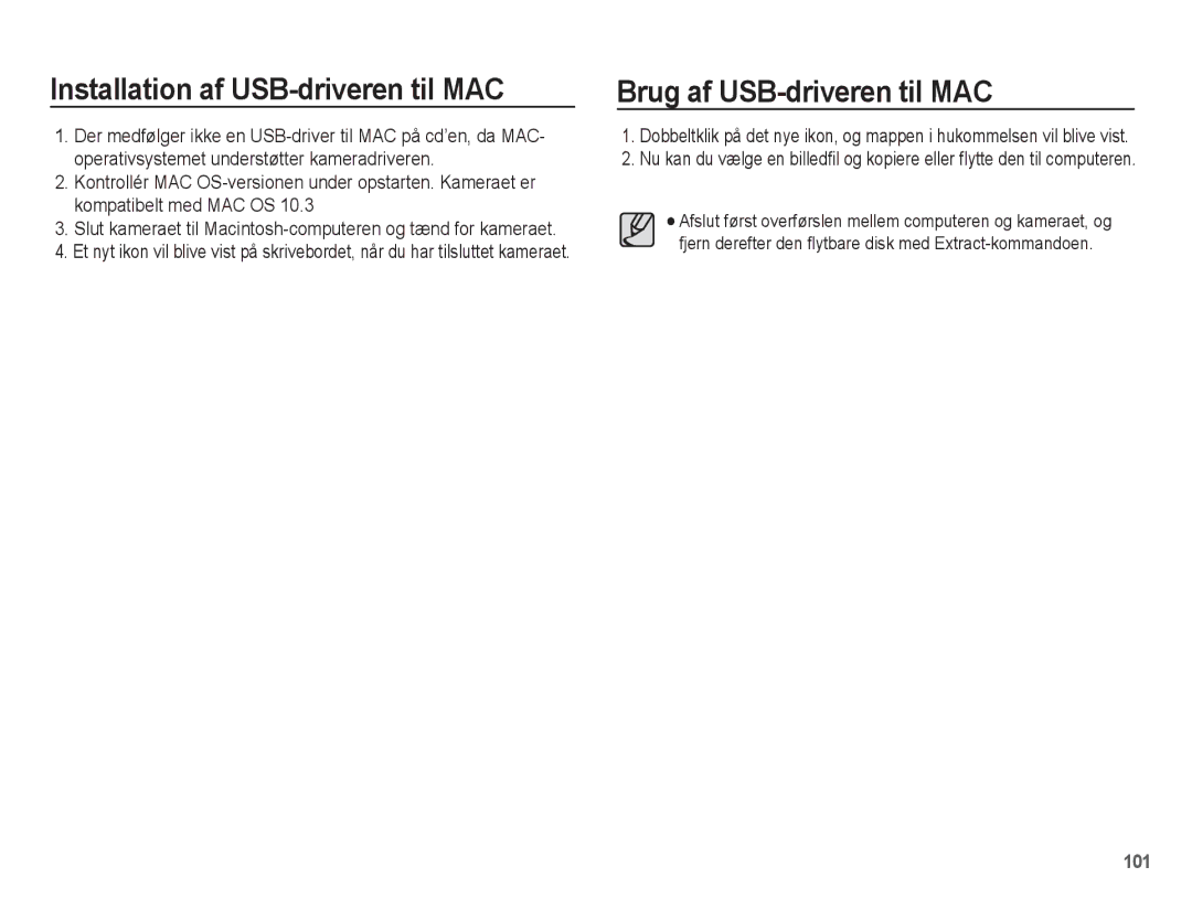 Samsung EC-ST50ZRBP/E2, EC-ST50ZBBP/E2, EC-ST50ZSBP/E2 Installation af USB-driveren til MAC, Brug af USB-driveren til MAC 