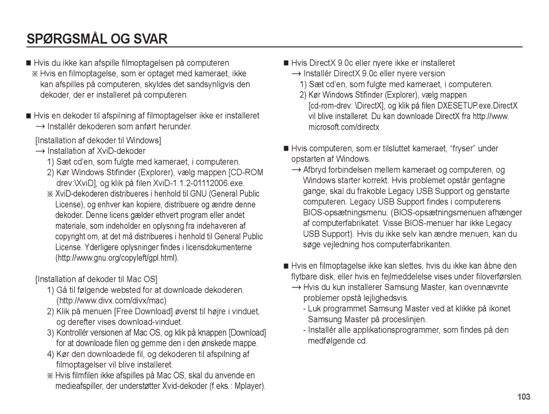 Samsung EC-ST50ZBBP/E2, EC-ST50ZSBP/E2, EC-ST50ZRBP/E2 manual Hvis du ikke kan afspille filmoptagelsen på computeren 