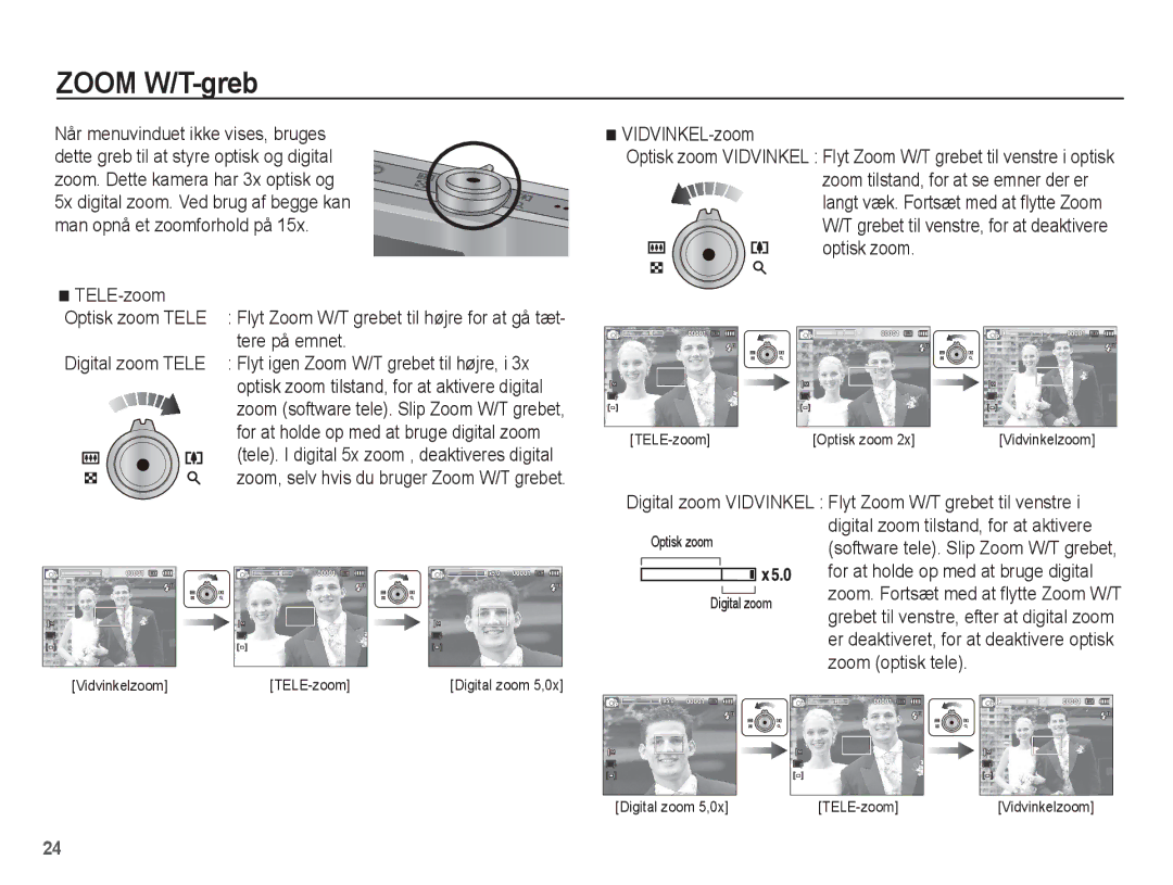 Samsung EC-ST50ZSBP/E2, EC-ST50ZBBP/E2, EC-ST50ZRBP/E2, EC-ST50ZUBP/E2 manual Zoom W/T-greb, TELE-zoom, Tere på emnet 