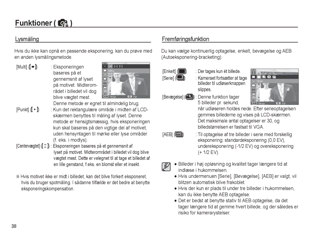 Samsung EC-ST50ZUBP/E2, EC-ST50ZBBP/E2, EC-ST50ZSBP/E2, EC-ST50ZRBP/E2 manual Lysmåling, Fremføringsfunktion 