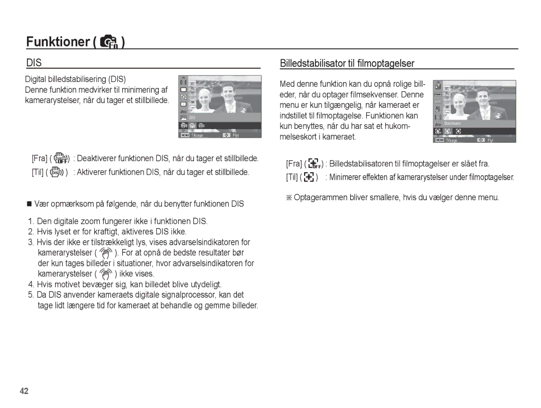 Samsung EC-ST50ZUBP/E2, EC-ST50ZBBP/E2 manual Billedstabilisator til ﬁlmoptagelser, Digital billedstabilisering DIS 