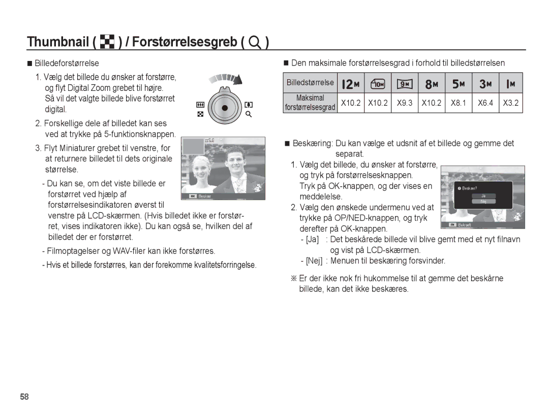 Samsung EC-ST50ZUBP/E2, EC-ST50ZBBP/E2 manual Billedeforstørrelse, Digital, Tryk på OK-knappen, og der vises en, Meddelelse 