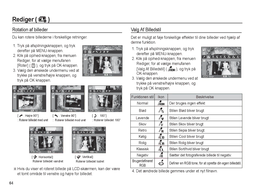 Samsung EC-ST50ZSBP/E2, EC-ST50ZBBP/E2 Rotation af billeder, Du kan rotere billederne i forskellige retninger, OK-knappen 