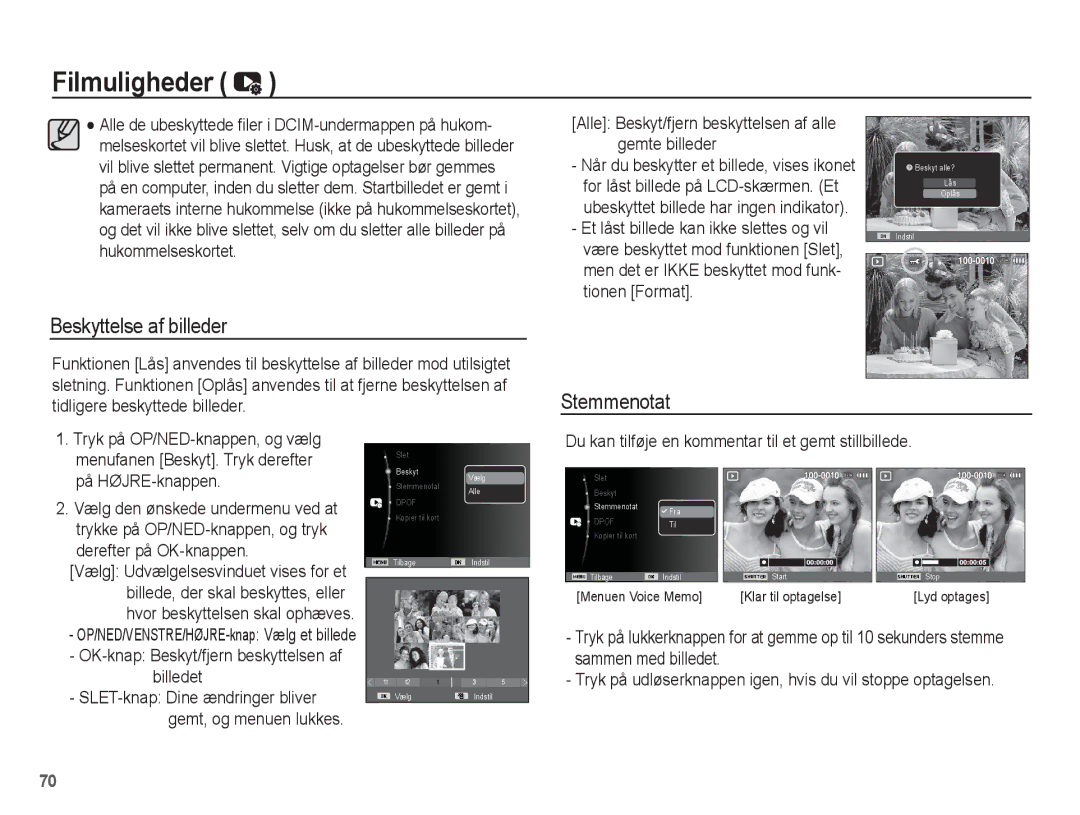 Samsung EC-ST50ZUBP/E2 Beskyttelse af billeder, Alle Beskyt/fjern beskyttelsen af alle gemte billeder, På HØJRE-knappen 