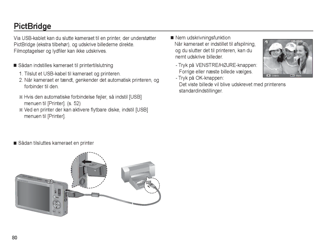 Samsung EC-ST50ZSBP/E2, EC-ST50ZBBP/E2, EC-ST50ZRBP/E2, EC-ST50ZUBP/E2 PictBridge, Tryk på OK-knappen, Standardindstillinger 