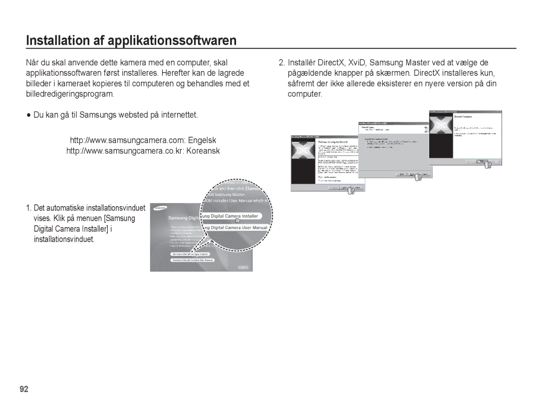 Samsung EC-ST50ZSBP/E2, EC-ST50ZBBP/E2, EC-ST50ZRBP/E2, EC-ST50ZUBP/E2 manual Installation af applikationssoftwaren 