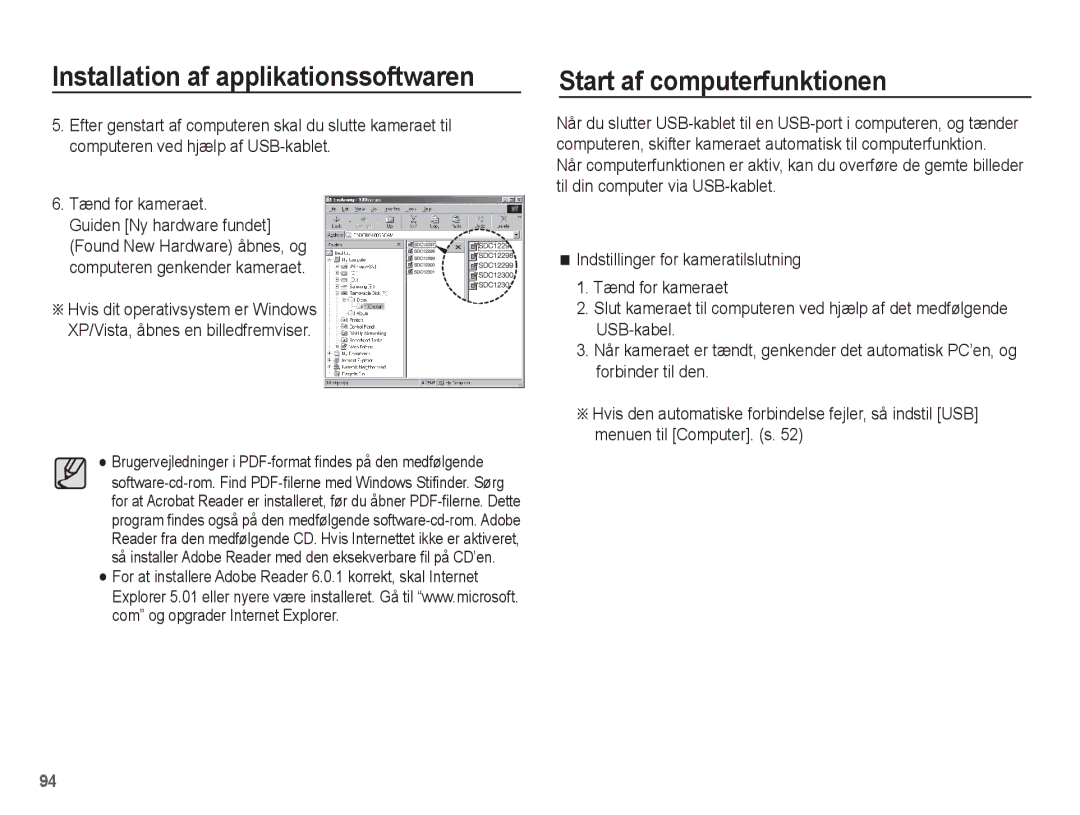 Samsung EC-ST50ZUBP/E2, EC-ST50ZBBP/E2 manual Start af computerfunktionen, Tænd for kameraet Guiden Ny hardware fundet 