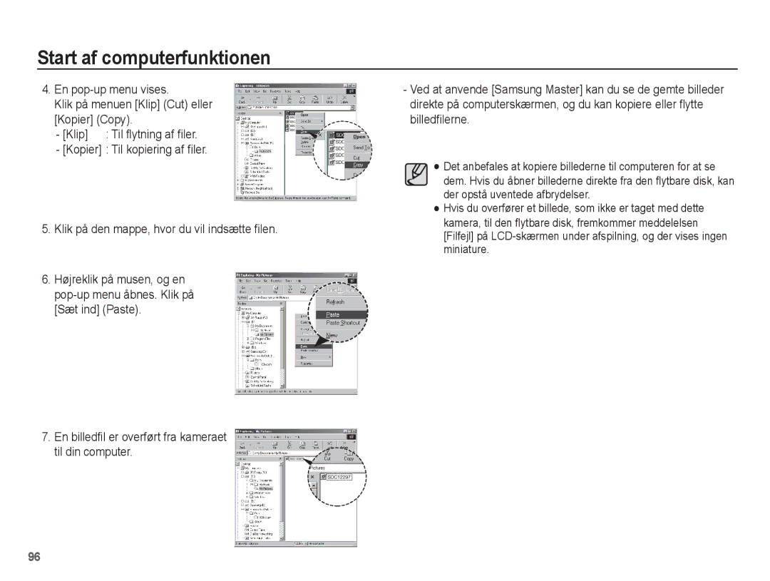 Samsung EC-ST50ZSBP/E2, EC-ST50ZBBP/E2, EC-ST50ZRBP/E2, EC-ST50ZUBP/E2 manual Til flytning af filer 