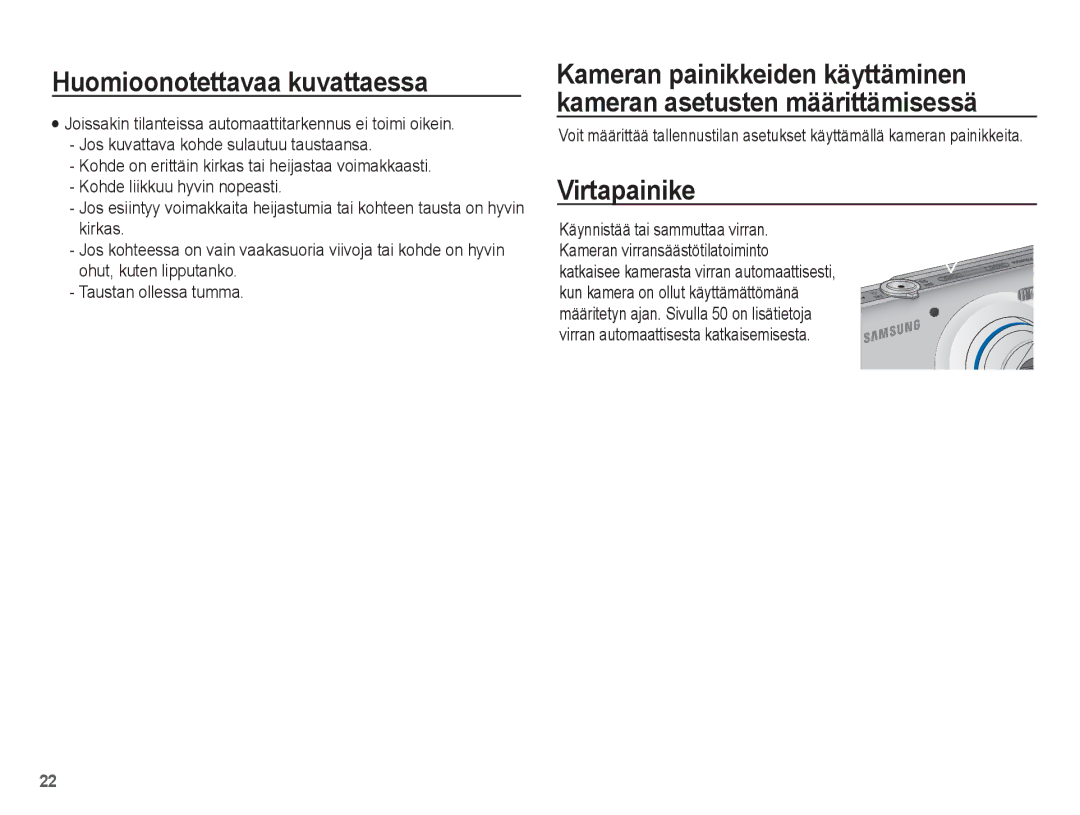 Samsung EC-ST50ZUBP/E2, EC-ST50ZBBP/E2, EC-ST50ZSBP/E2, EC-ST50ZRBP/E2 manual Virtapainike 