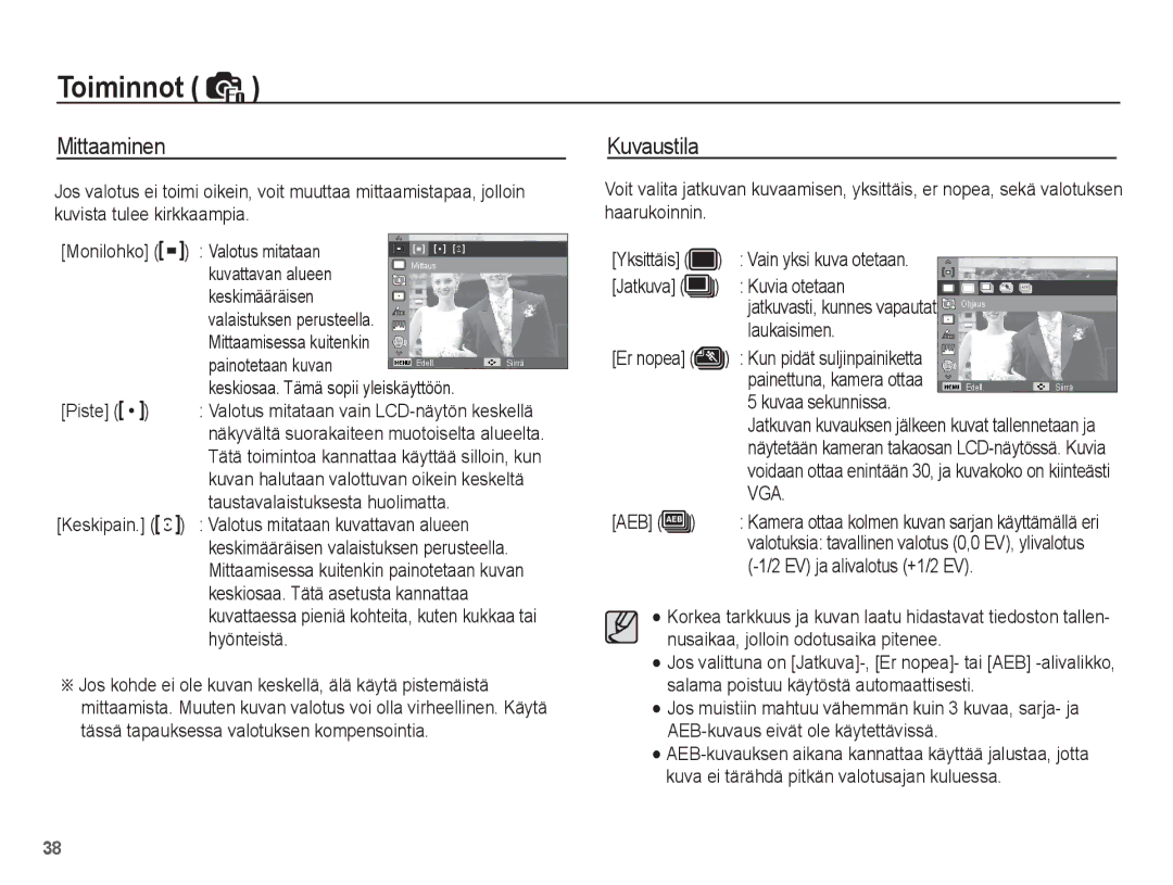 Samsung EC-ST50ZUBP/E2, EC-ST50ZBBP/E2, EC-ST50ZSBP/E2, EC-ST50ZRBP/E2 manual Mittaaminen, Kuvaustila 