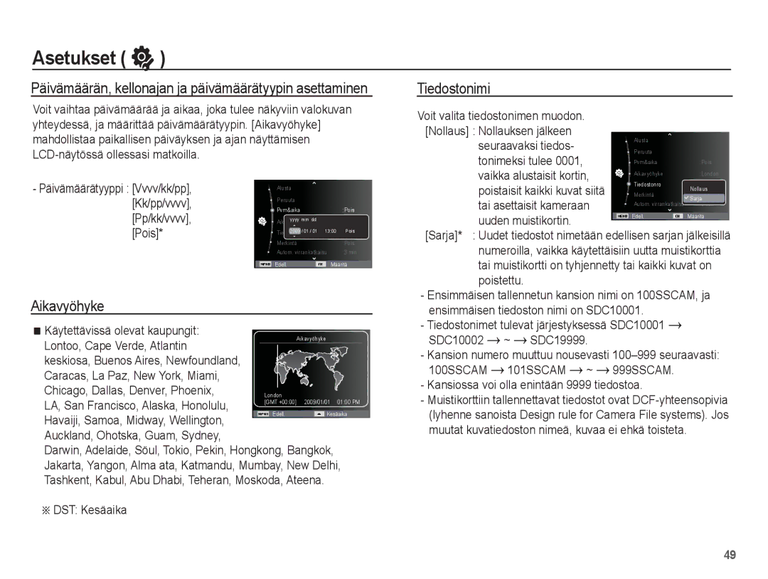 Samsung EC-ST50ZRBP/E2, EC-ST50ZBBP/E2, EC-ST50ZSBP/E2, EC-ST50ZUBP/E2 manual Aikavyöhyke, Tiedostonimi 