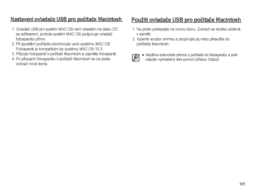 Samsung EC-ST50ZUBP/E3, EC-ST50ZBBP/E3, EC-ST50ZRBP/E3, EC-ST50ZSBP/E3 manual Použití ovladaþe USB pro poþítaþe Macintosh 