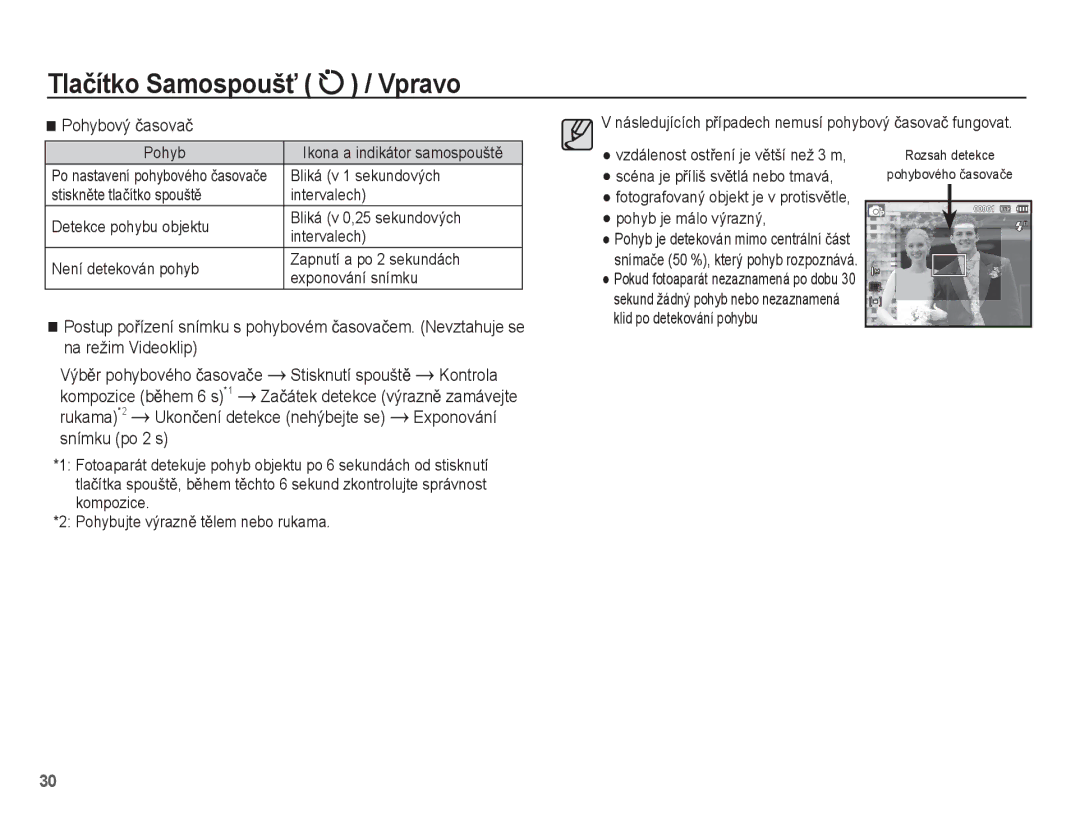 Samsung EC-ST50ZSBP/E3 manual Pohybový þasovaþ, Kontrola, Kompozice bČhem 6 s *1, Rukama *2, Exponování, Snímku po 2 s 