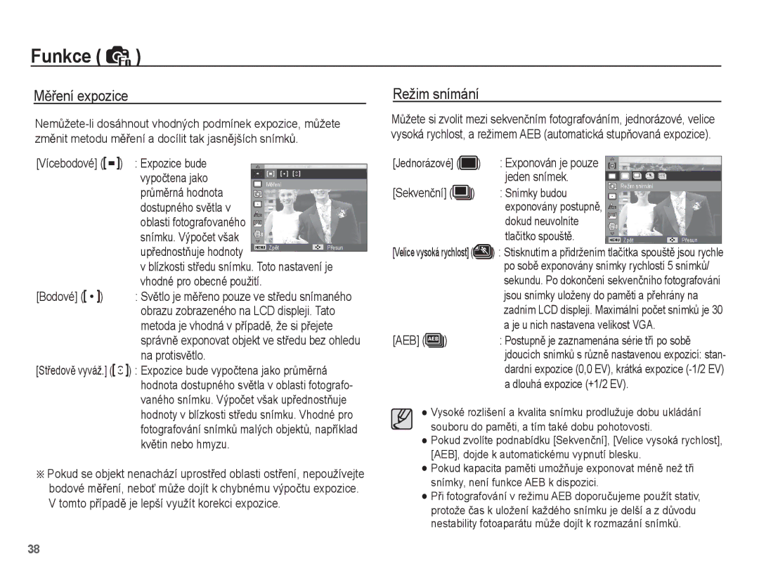 Samsung EC-ST50ZSBP/E3, EC-ST50ZBBP/E3, EC-ST50ZRBP/E3, EC-ST50ZUBP/E3 manual MČĜení expozice, Režim snímání 