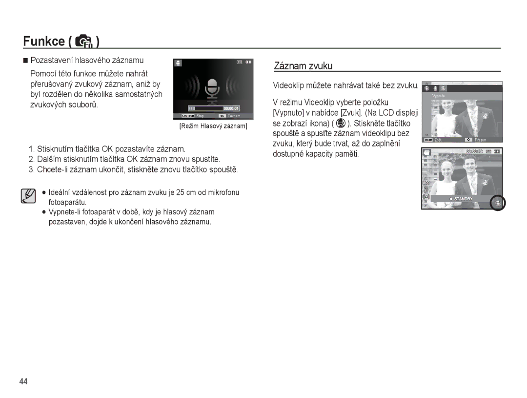 Samsung EC-ST50ZRBP/E3, EC-ST50ZBBP/E3, EC-ST50ZUBP/E3 manual Záznam zvuku, Videoklip mĤžete nahrávat také bez zvuku 