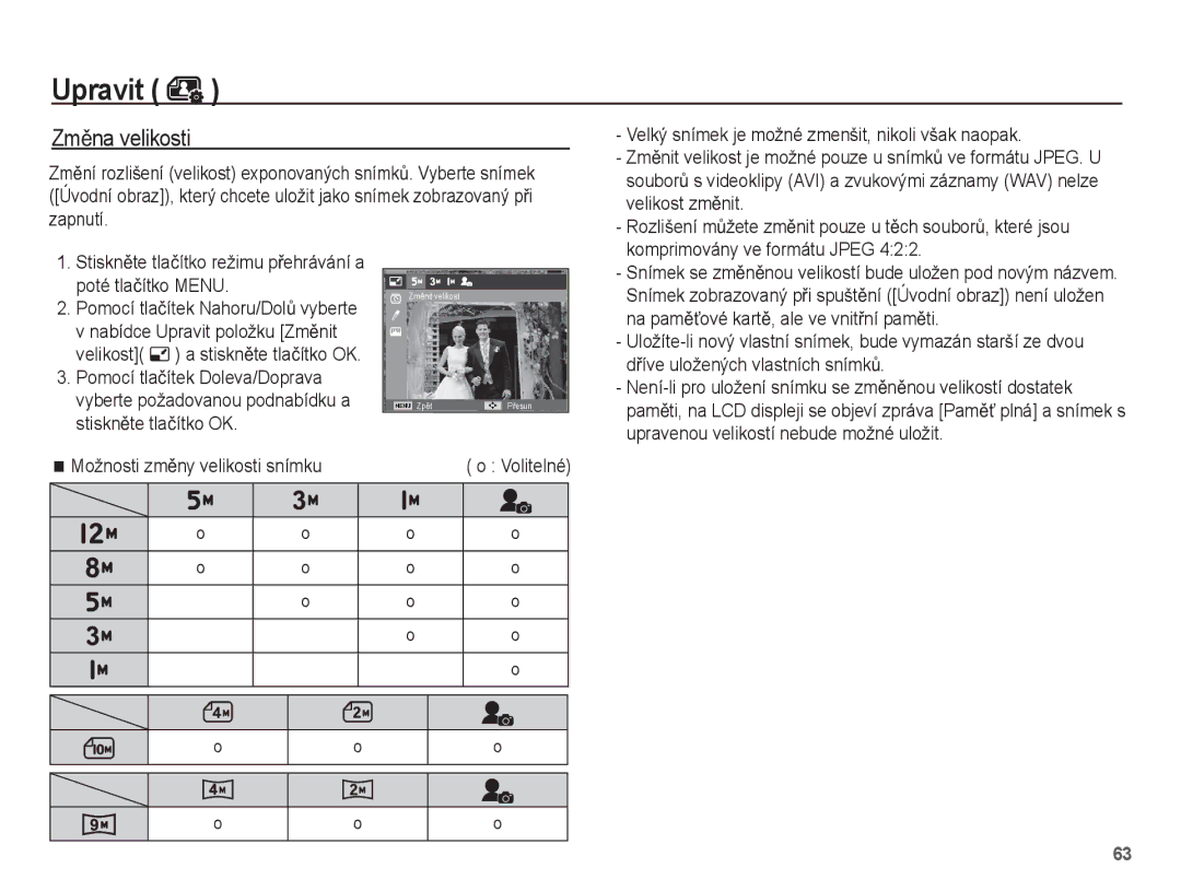 Samsung EC-ST50ZBBP/E3, EC-ST50ZRBP/E3, EC-ST50ZUBP/E3, EC-ST50ZSBP/E3 manual Upravit, ZmČna velikosti 