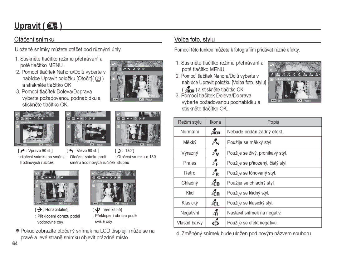 Samsung EC-ST50ZRBP/E3, EC-ST50ZBBP/E3 manual Otáþení snímku, Uložené snímky mĤžete otáþet pod rĤznými úhly, Ikona Popis 