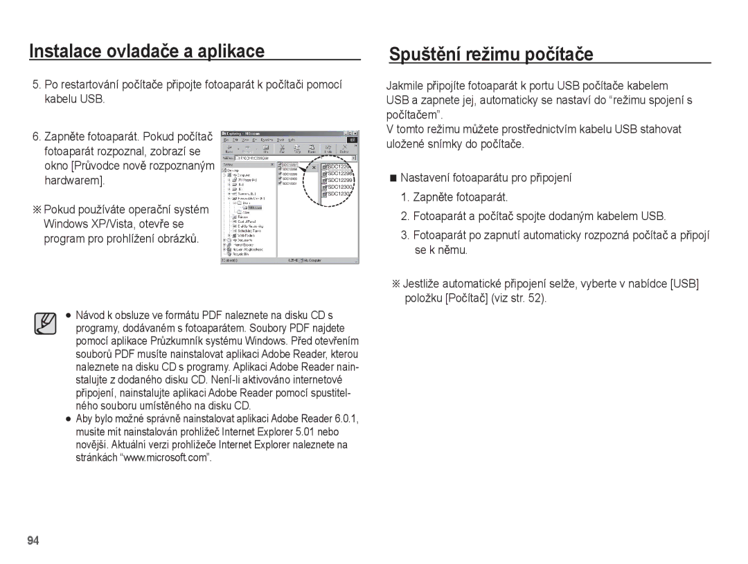 Samsung EC-ST50ZSBP/E3, EC-ST50ZBBP/E3, EC-ST50ZRBP/E3 SpuštČní režimu poþítaþe, Okno PrĤvodce novČ rozpoznaným hardwarem 