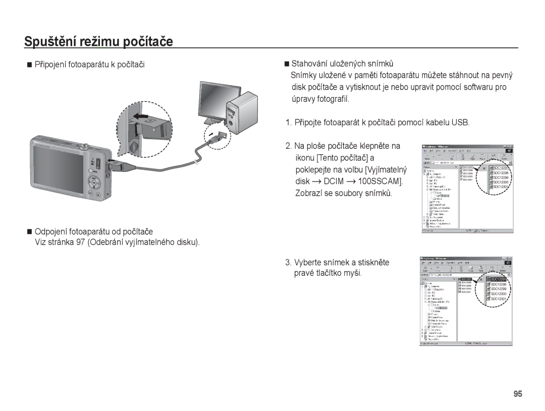 Samsung EC-ST50ZBBP/E3, EC-ST50ZRBP/E3, EC-ST50ZUBP/E3, EC-ST50ZSBP/E3 manual SpuštČní režimu poþítaþe 