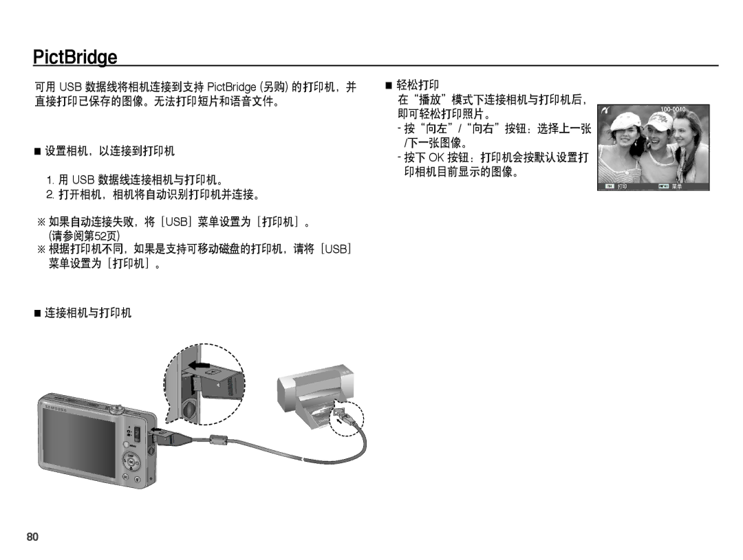 Samsung EC-ST50ZBBP/E3, EC-ST50ZBBP/IT, EC-ST50ZRBP/E3, EC-ST50ZUBP/E3, EC-ST50ZSBP/E3, EC-ST50ZBBP/E2 manual PictBridge 