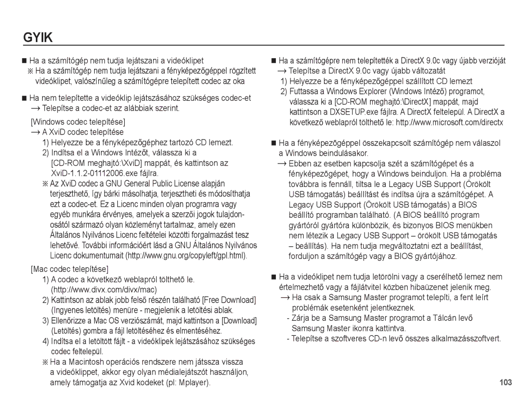 Samsung EC-ST50ZBBP/IT manual Ha a számítógép nem tudja lejátszani a videóklipet, Mac codec telepítése, Codec feltelepül 